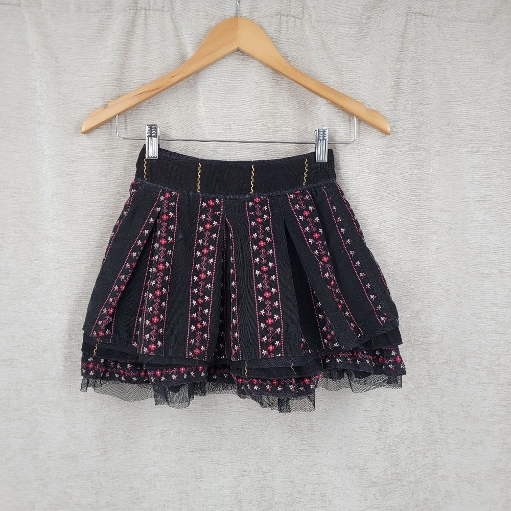 Y2K Corduroy Tiered Mesh Floral Black Skirt Cotton Whimsigoth Toddler Girls